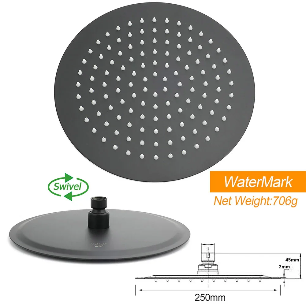Matt Black Round Dual Shower Set 10" Rain Head Metal Handheld Sliding Rail Arm Twin Taps - Image 6