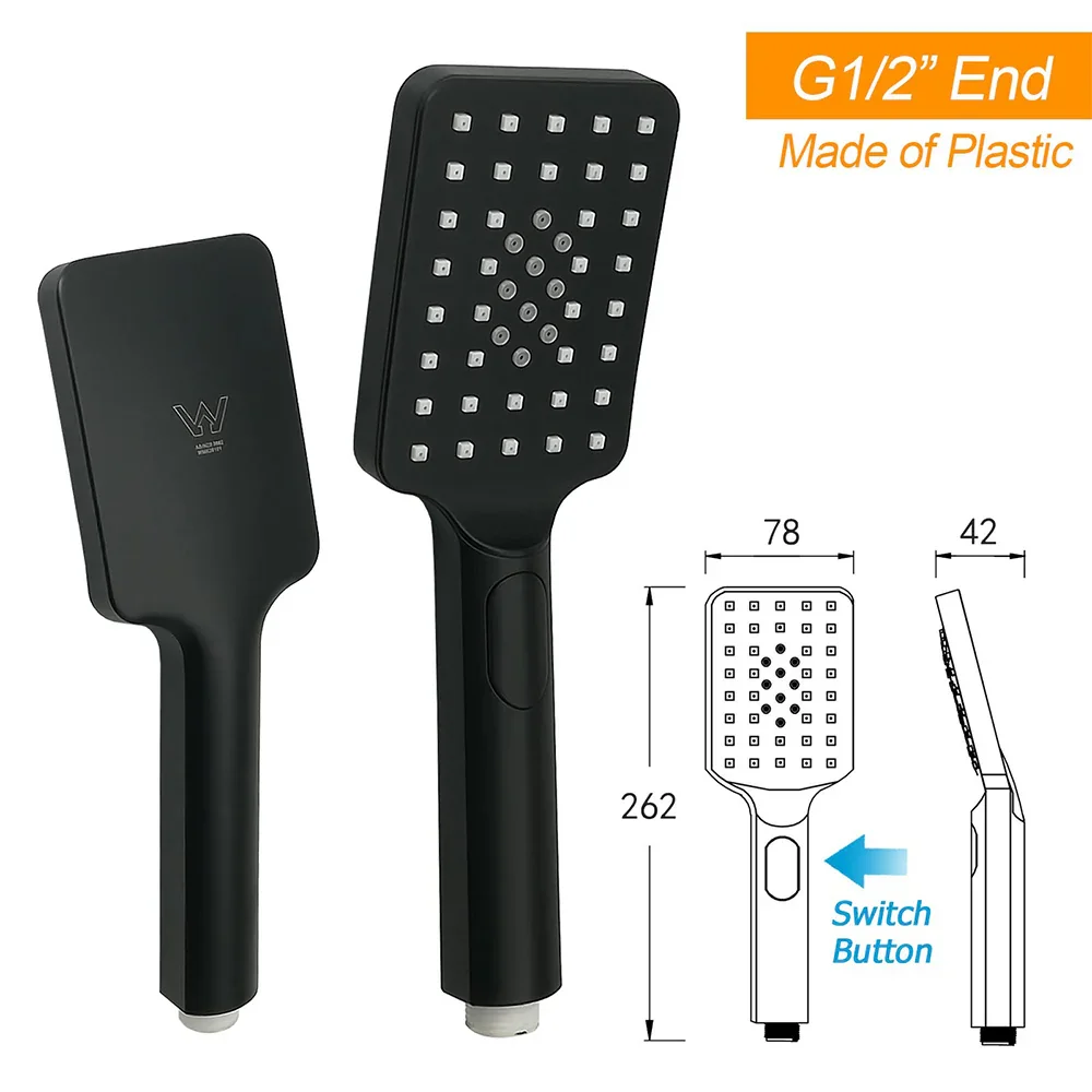 Matt Black Square 2in1 Shower 10" Rain Head 3 Modes Handheld Silde Rail Arm Set - Image 8