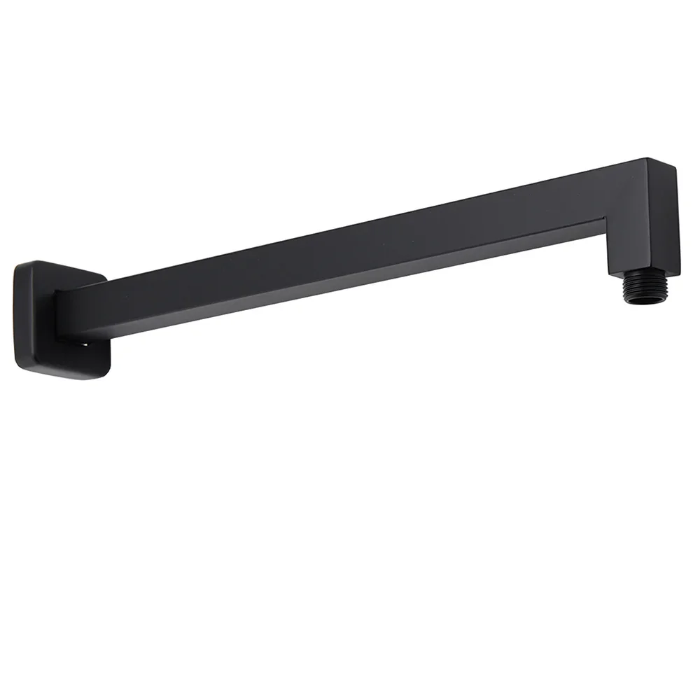 Matt Black Square 8" Rainfall Shower Head & 400mm Brass Straight Wall Mount Arm Set - Image 2