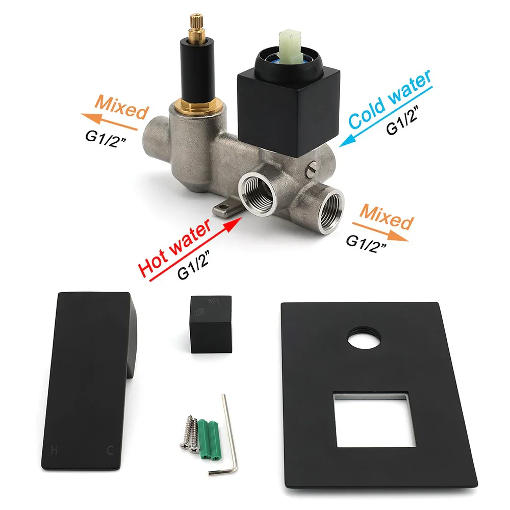 Matt Black Square Stainless Steel Shower Mixer 2 Way Bath Set Diverter Watermark - Image 4