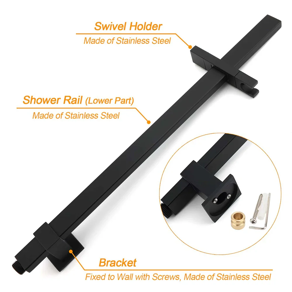 Matt Black Square Twin Shower 10" Rain Head 3 Modes Handheld Silde Rail Arm Mixer Set - Image 5