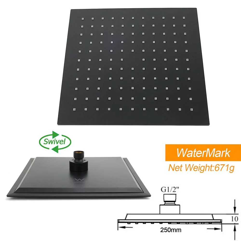 Matt Black Square Twin Shower 10" Rain Head 3 Modes Handheld Silde Rail Arm Taps Set - Image 6
