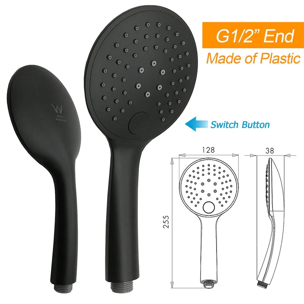 Matt Black Twin Shower Head 3 Modes Handheld 2in1 Wall Rail Arm Round 10 Inch - Image 8