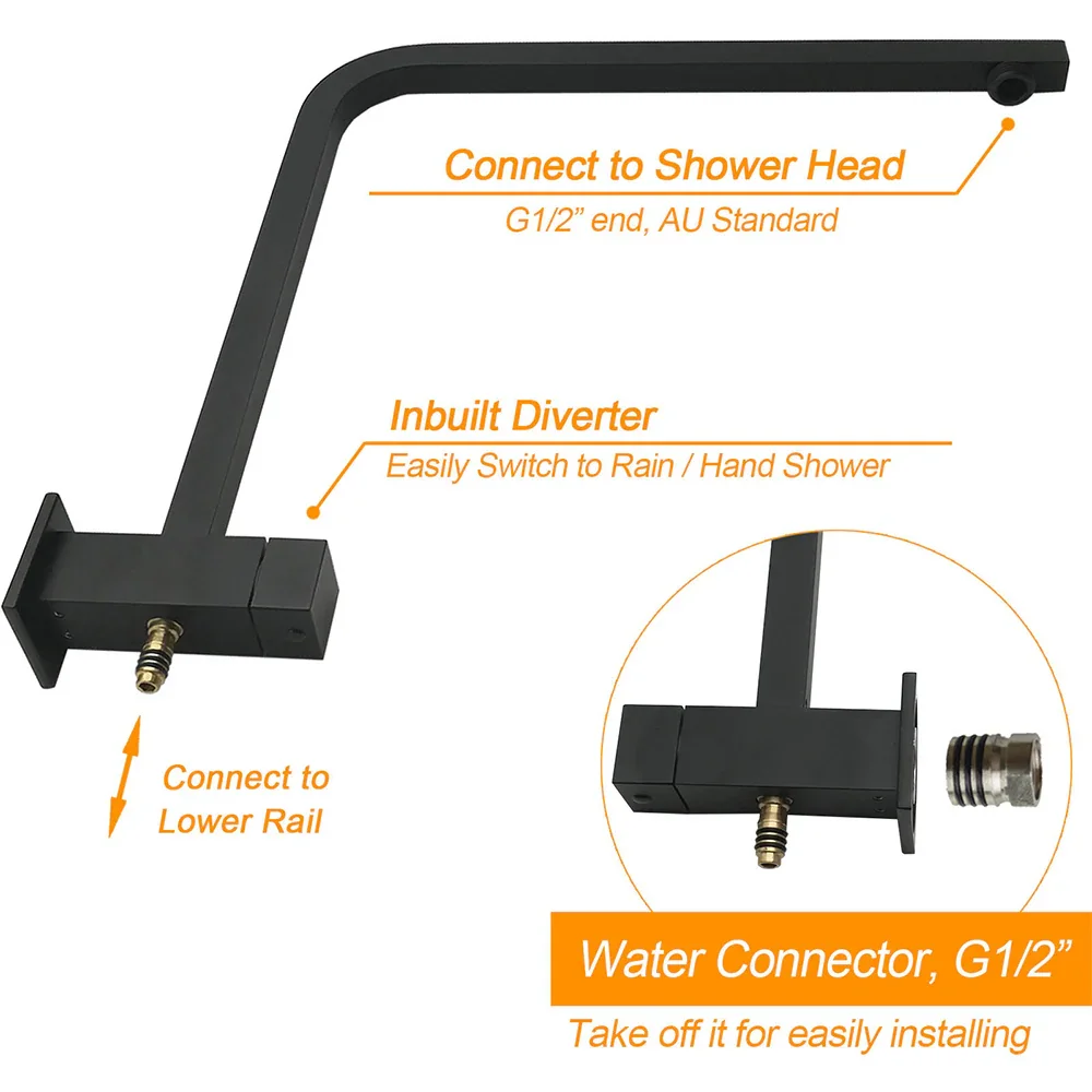 Matt Black Twin Shower Set Square 10" Rain Head 3 Modes Handheld Wall Arm Rail + Taps - Image 4