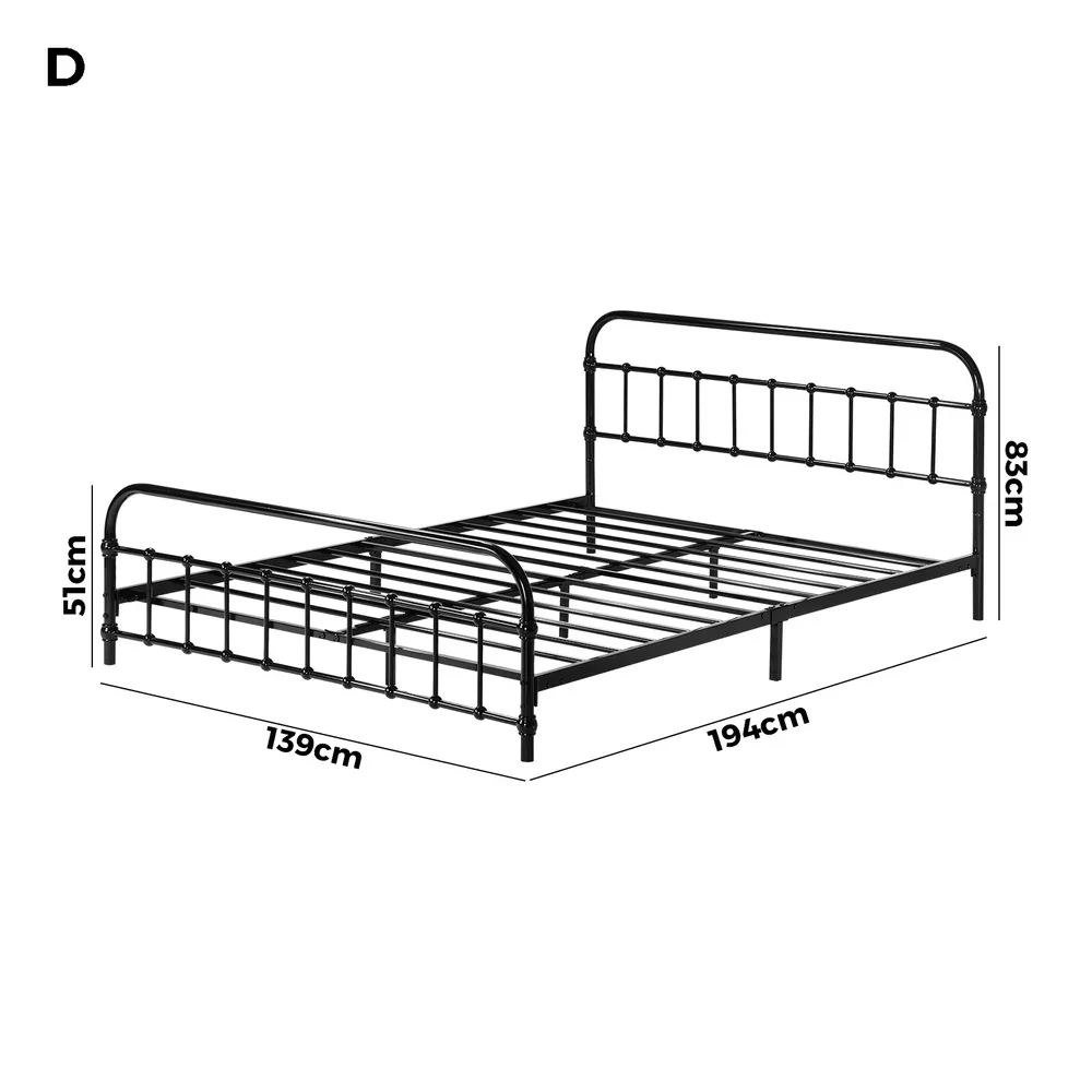 Metal Bed Frame Double Size Railing-style Black - Image 5