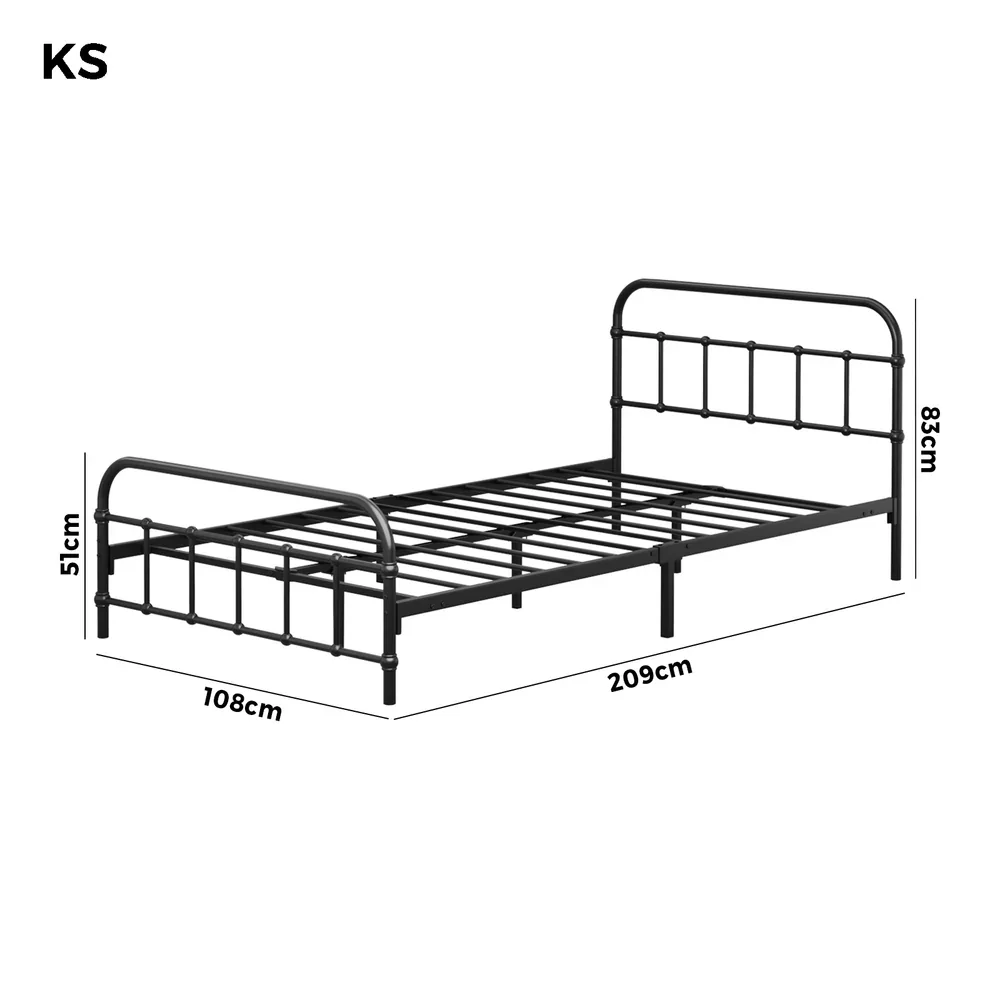 Metal Bed Frame King Single Railing-style Black - Image 2