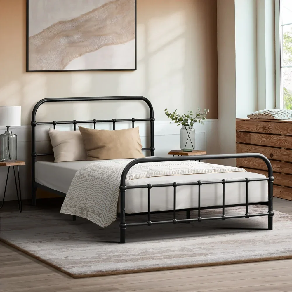 Metal Bed Frame King Single Railing-style Black - Image 4