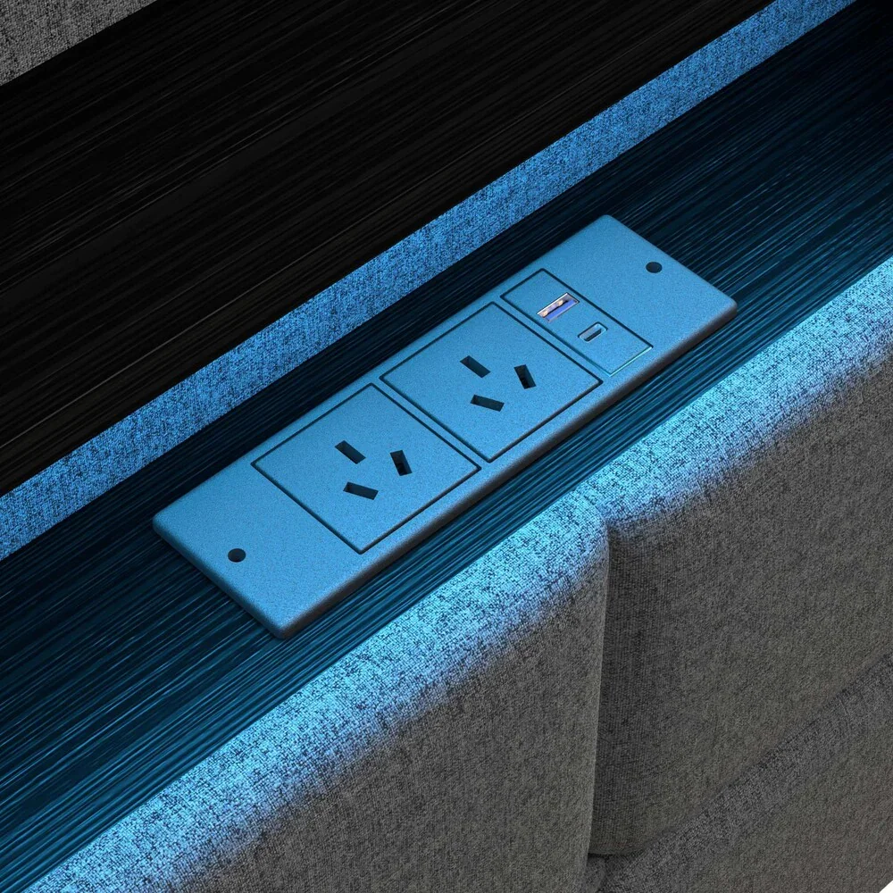 King Size Bed Frame With LED Storage Headboard USB Charging - Image 5