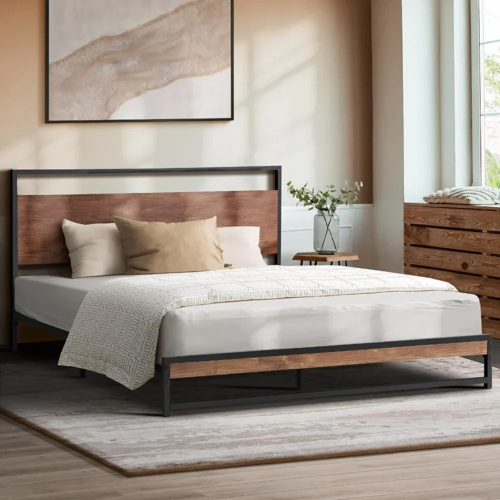 Metal Bed Frame Queen Size Wooden - Image 4