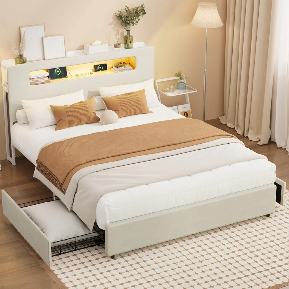 Bed Frame 2 Drawers Double Size with LED Charging Bedhead - Image 2