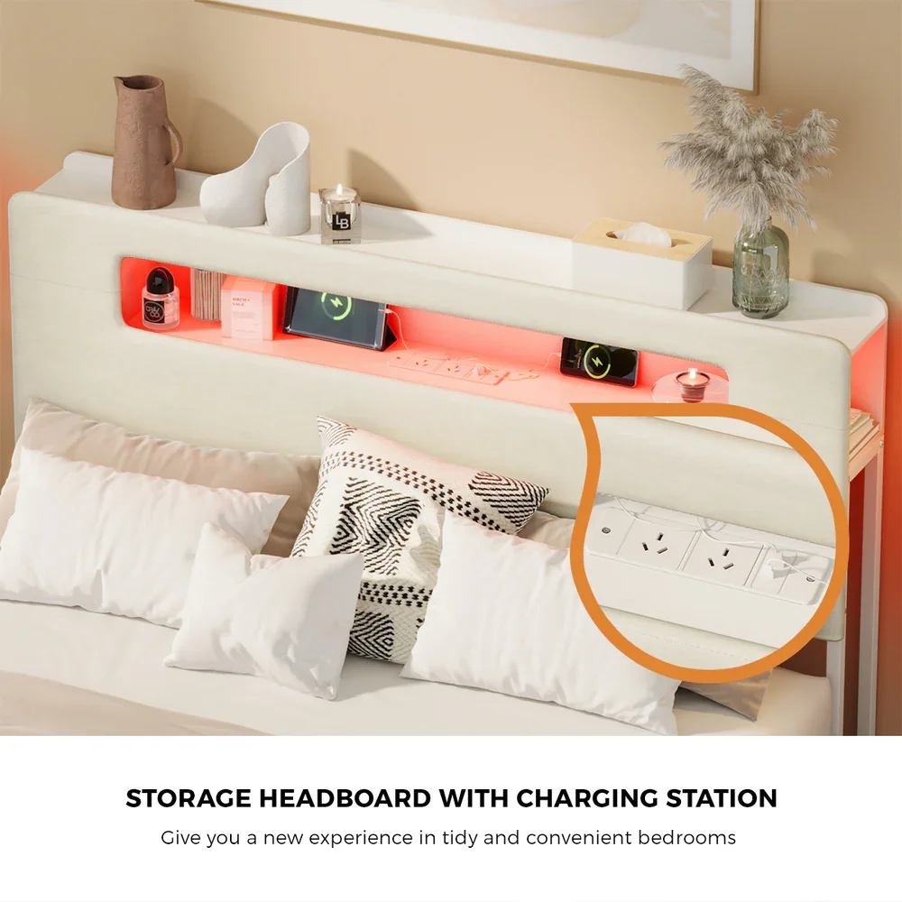 Bed Frame Queen Size with LED Lights USB Charging Headboad - Image 5