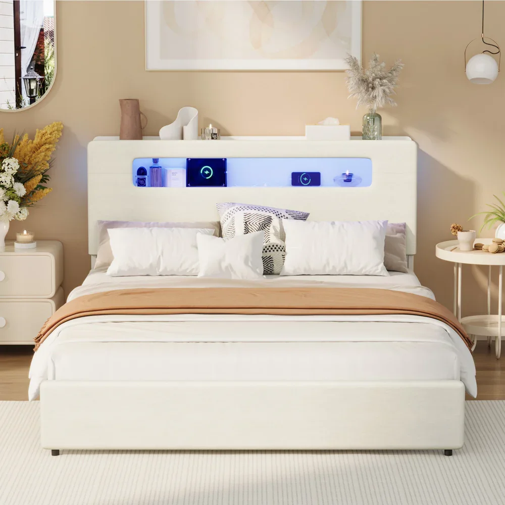 Bed Frame Queen Size with LED Lights USB Charging Headboad - Image 8