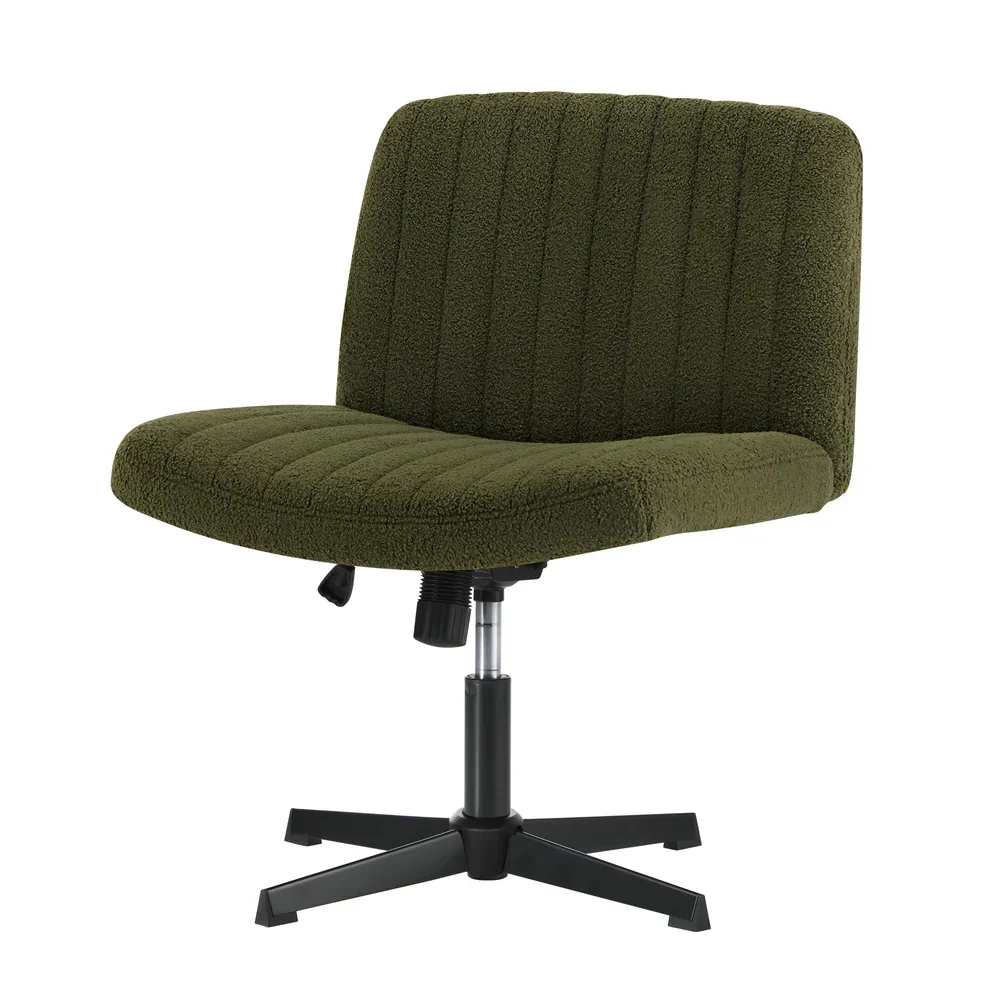 Mid Back Armless Office Chair Wide Seat Sherpa Green - Image 9
