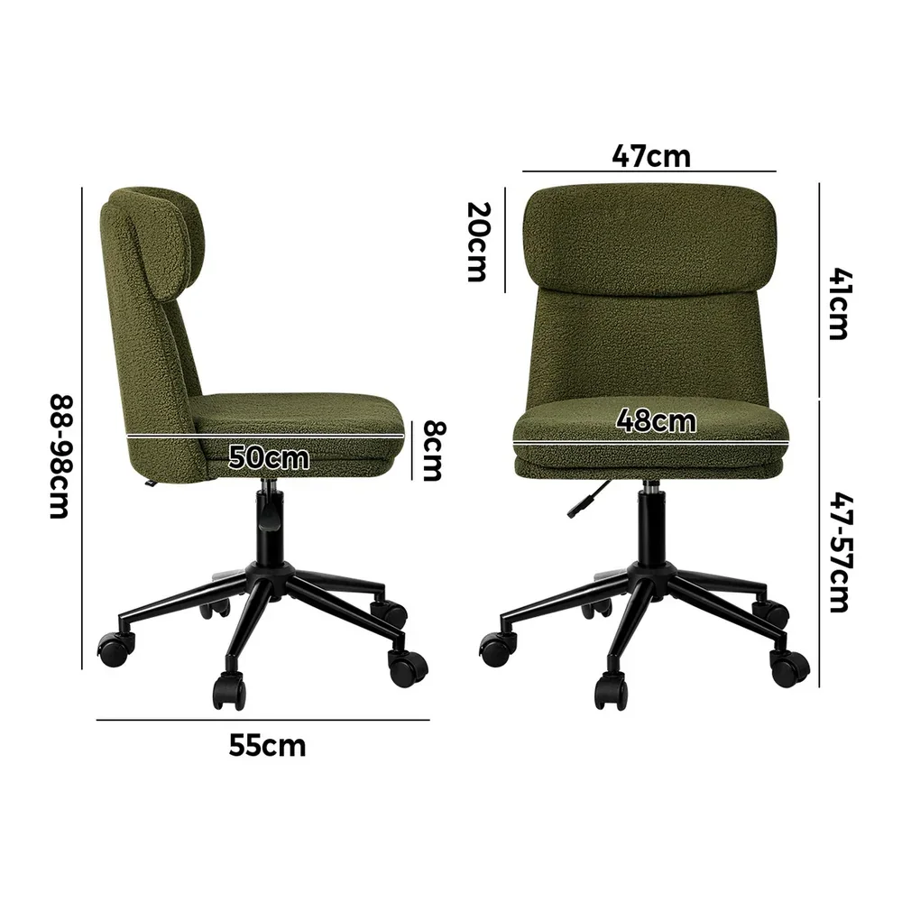 Armless Office Chair Mid Back Computer Chair Wheels Green - Image 6
