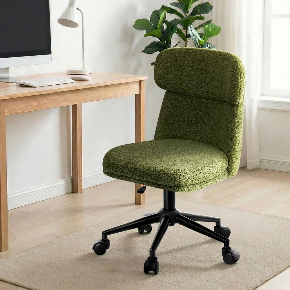 Armless Office Chair Mid Back Computer Chair Wheels Green - Image 8