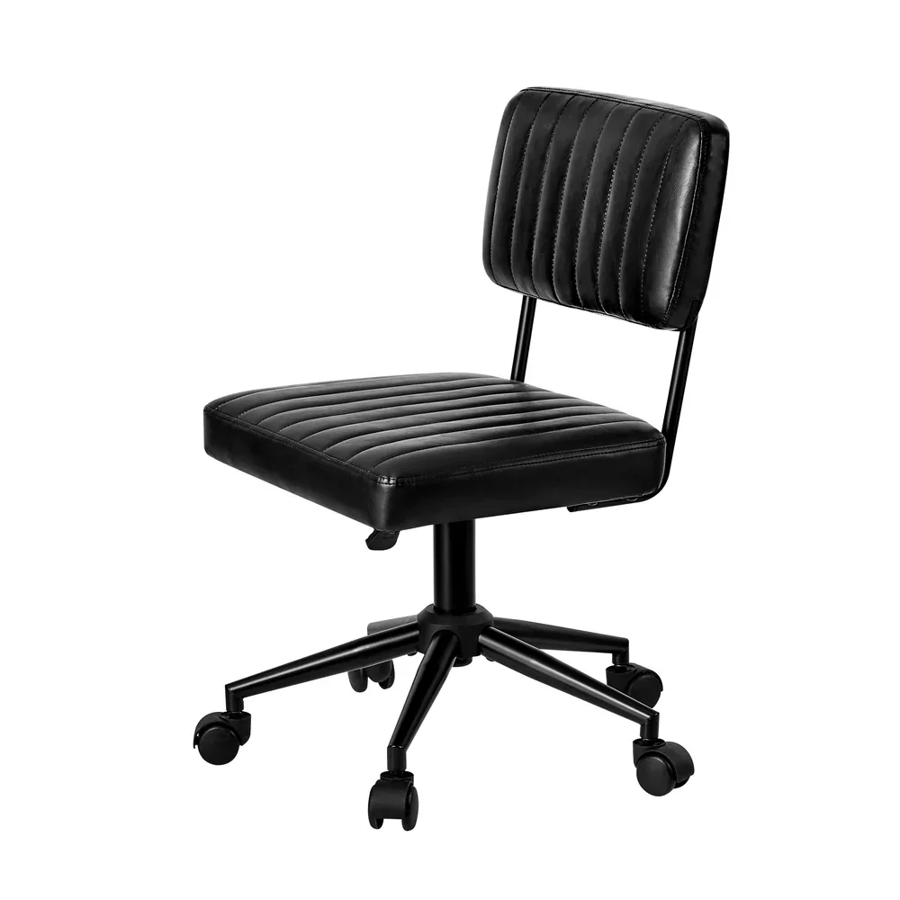 Mid Back Office Chair Swivel Computer Seat Leather Black - Image 2