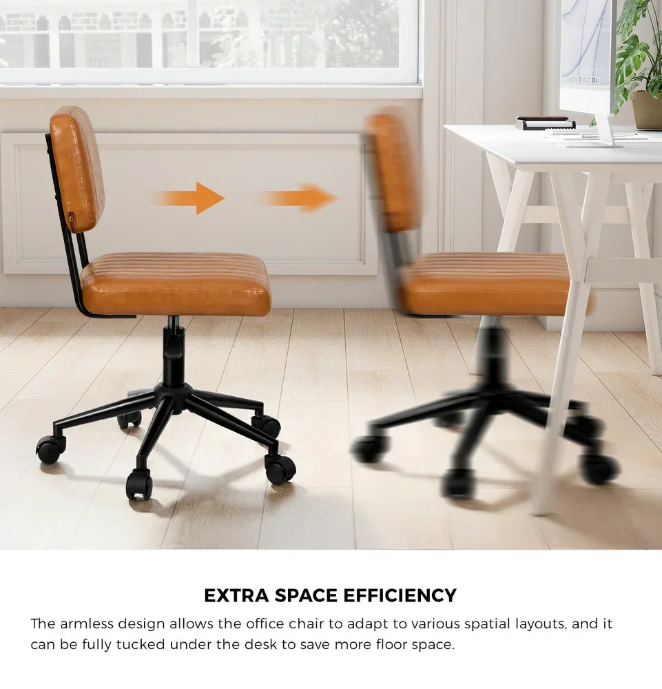 Mid Back Office Chair Swivel Computer Seat Leather Brown - Image 3