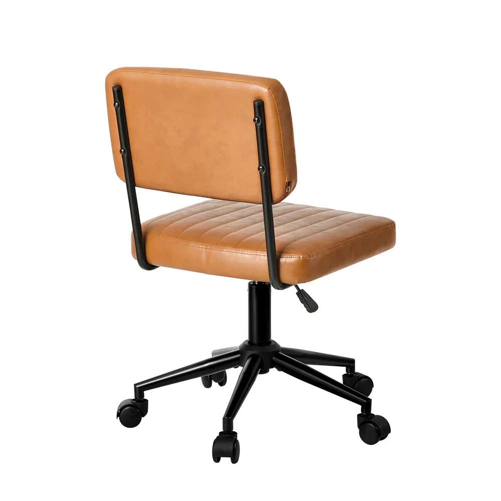 Mid Back Office Chair Swivel Computer Seat Leather Brown - Image 4