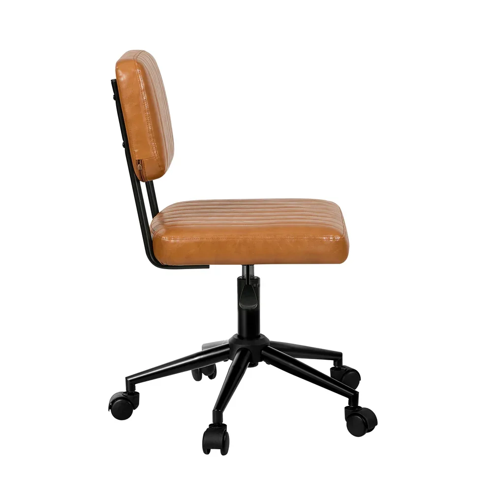 Mid Back Office Chair Swivel Computer Seat Leather Brown - Image 5