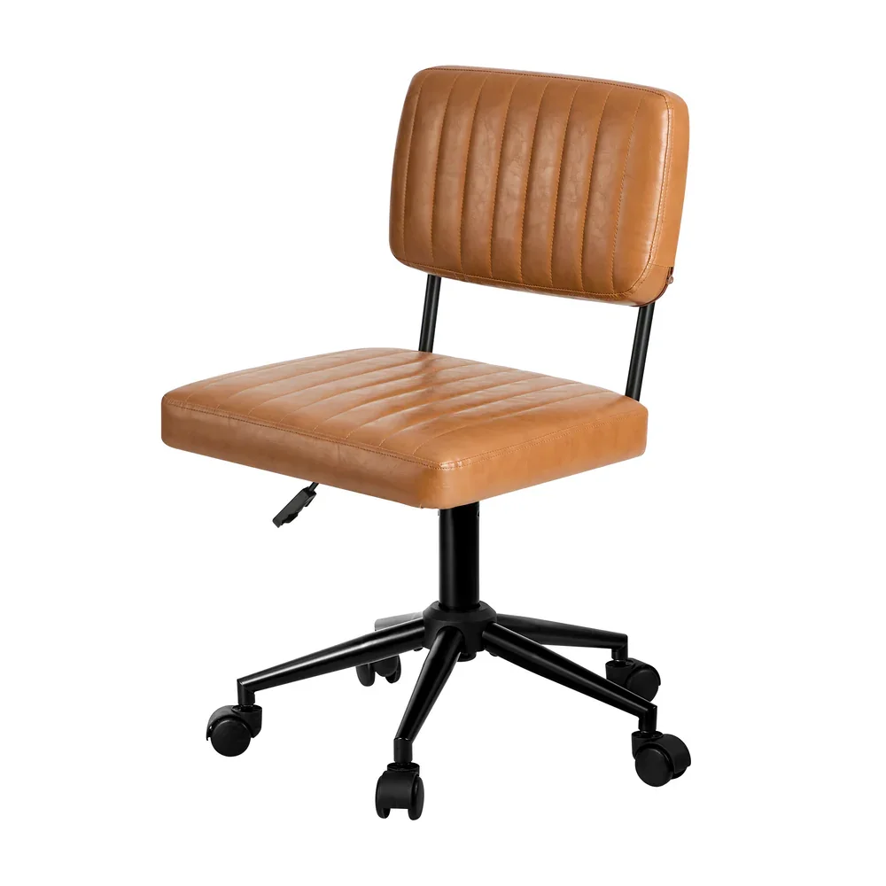 Mid Back Office Chair Swivel Computer Seat Leather Brown - Image 6