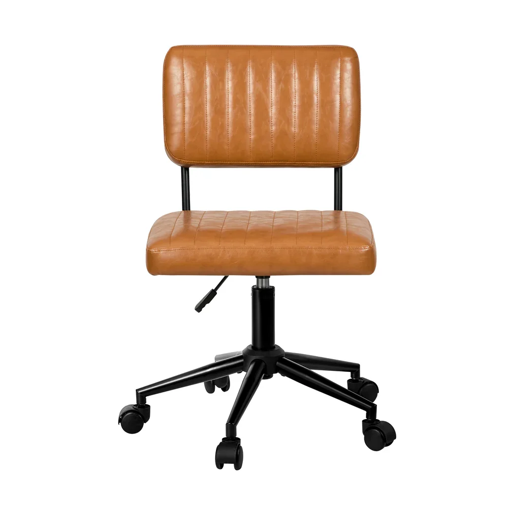 Mid Back Office Chair Swivel Computer Seat Leather Brown - Image 7