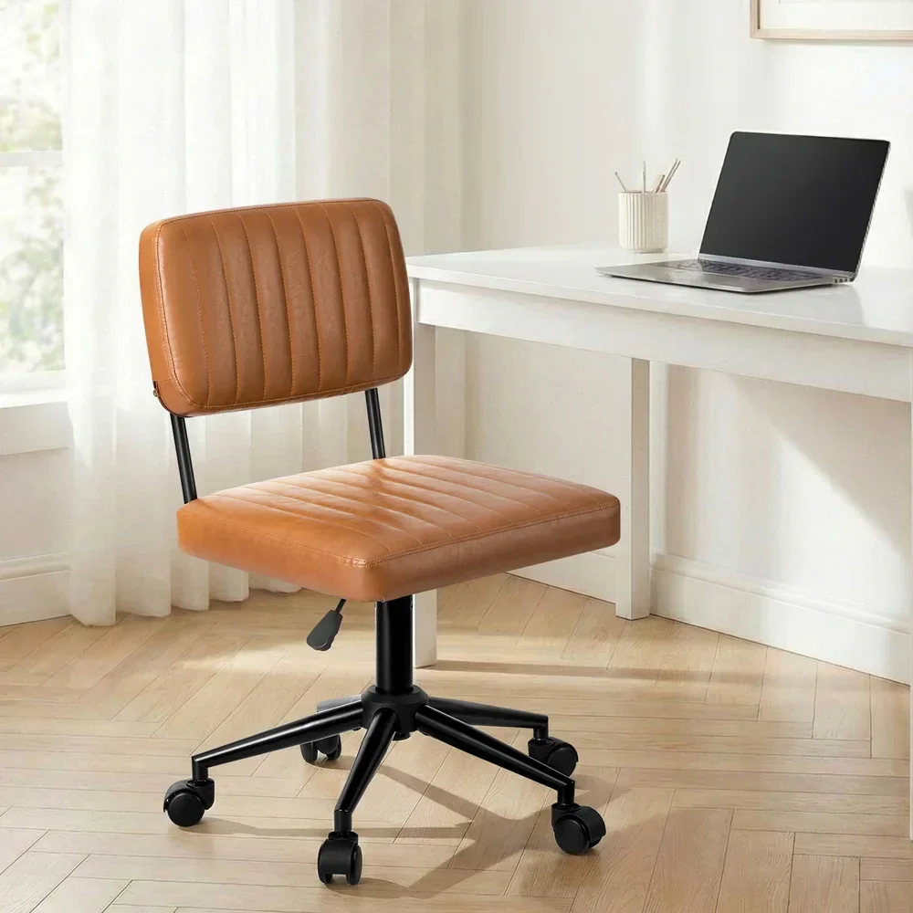 Mid Back Office Chair Swivel Computer Seat Leather Brown - Image 8