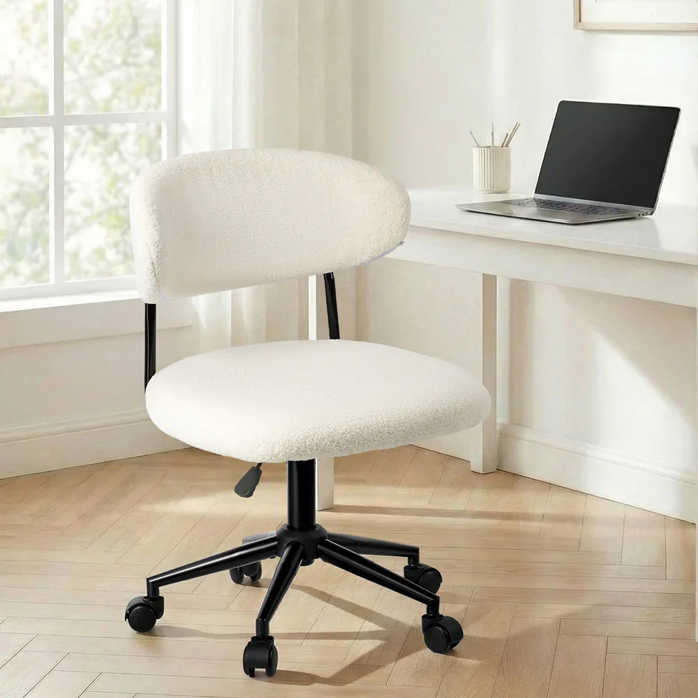 Armless Office Chair Mid Back Wide Swivel Desk Chair White - Image 2