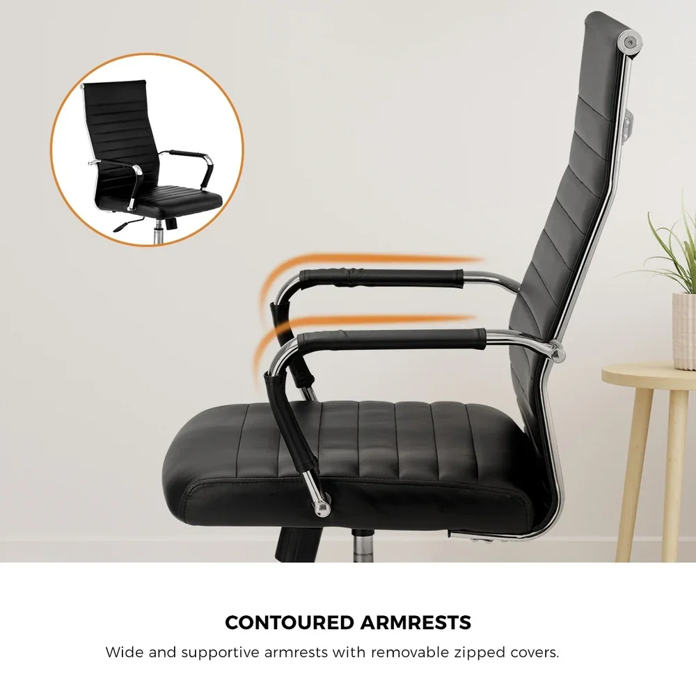 Swivel Office Chair High Back Leather Black - Image 2