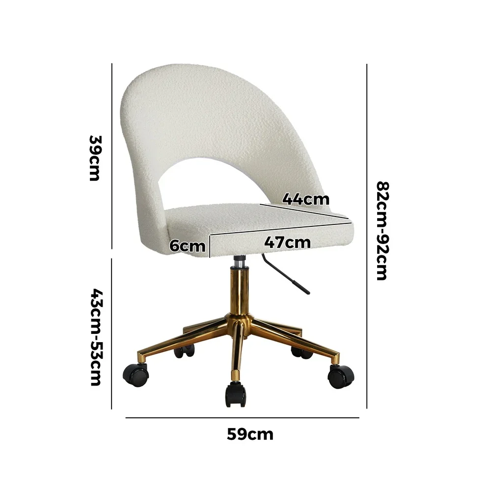 Hollow Armless Home Office Chair Boucle White&Gold - Image 7