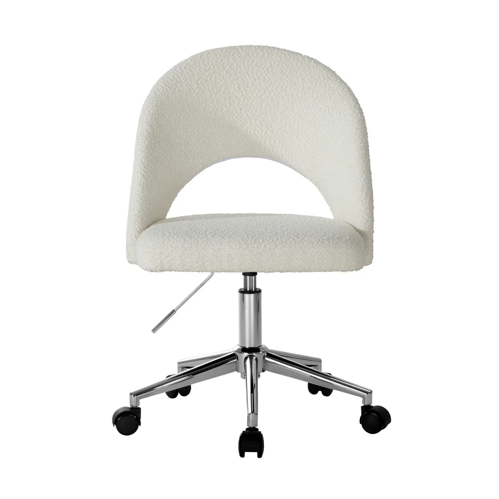 Hollow Armless Home Office Chair Boucle White&Silver - Image 2