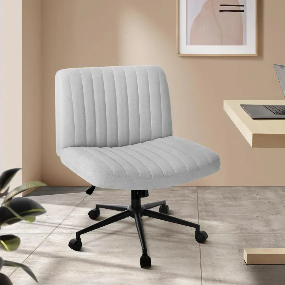 Mid Back Office Chair Wide Seat with Wheels Linen Grey - Image 2
