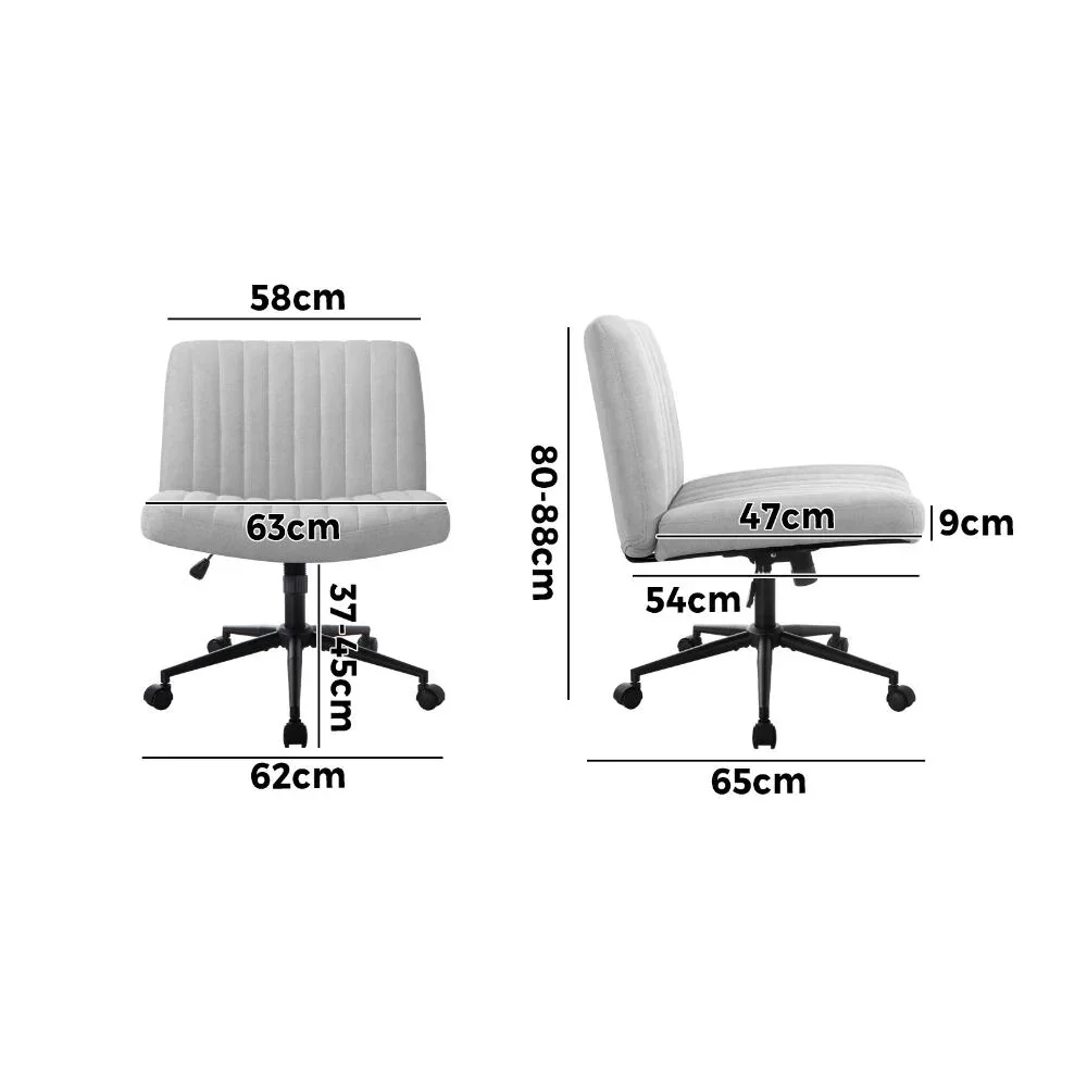 Mid Back Office Chair Wide Seat with Wheels Linen Grey - Image 3