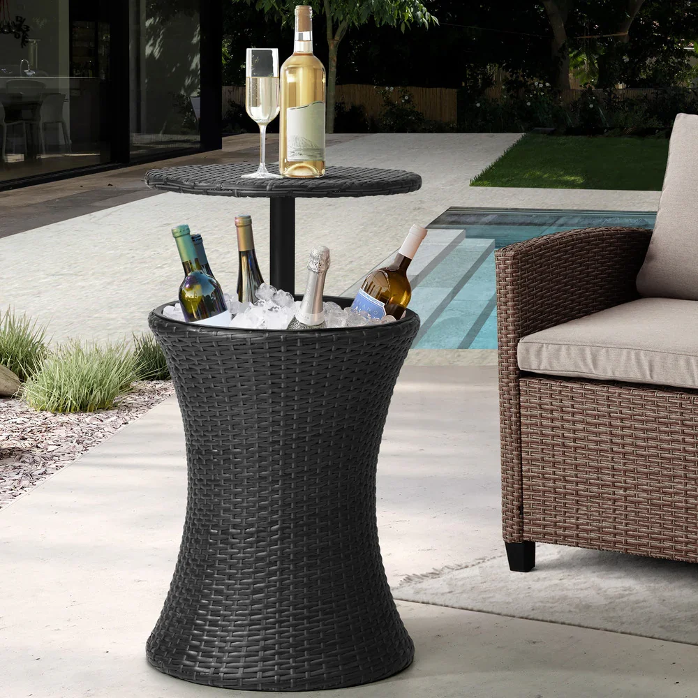 Rattan Cooler Ice Bucket Table Storage Black - Image 10