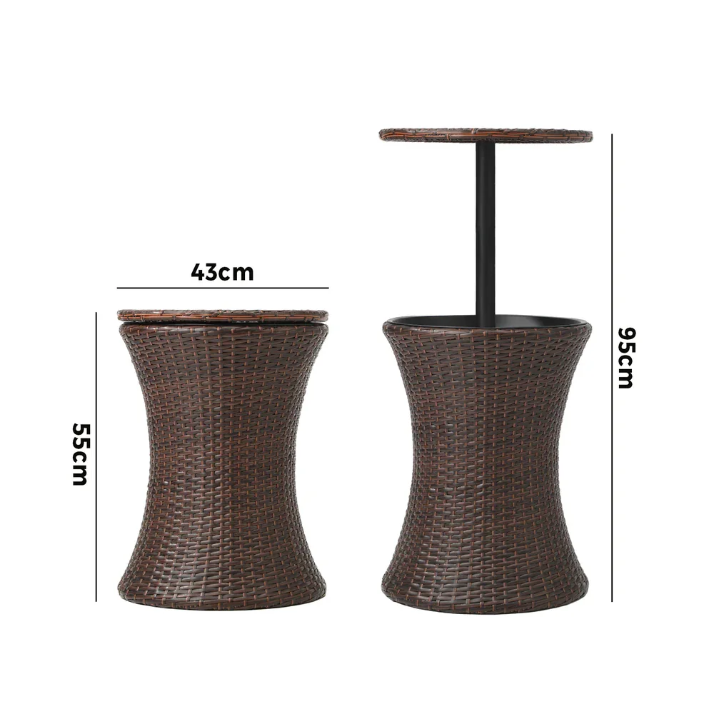 Rattan Cooler Ice Bucket Table Storage Brown - Image 10