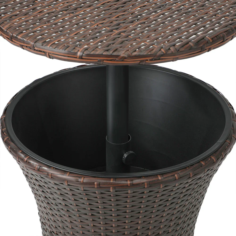 Rattan Cooler Ice Bucket Table Storage Brown - Image 7