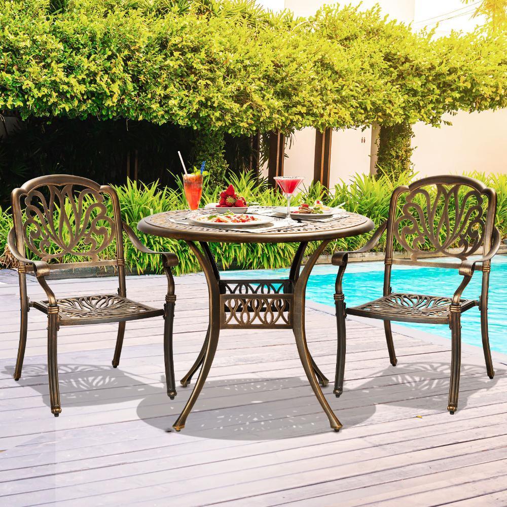 Outdoor Dining Set Bistro 3 Piece Cast Aluminium - Image 3