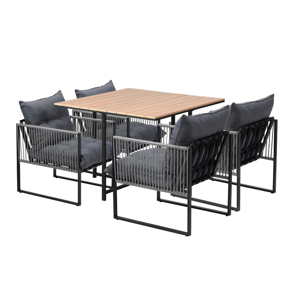 5PCS Outdoor Dining Set Garden Table Chairs with Cushions - Image 2