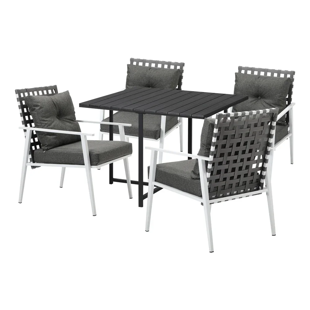 Outdoor Dining Set Balck Table Rattan White Chairs 5PC - Image 5
