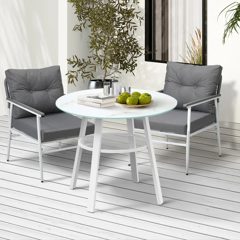Outdoor Dining Setting 2 Seater Tempered Glass Table - Image 2