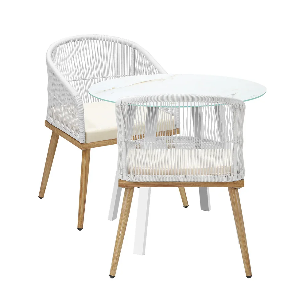 3PCS Outdoor Dining Setting Table w/Storage Shelf - Image 3