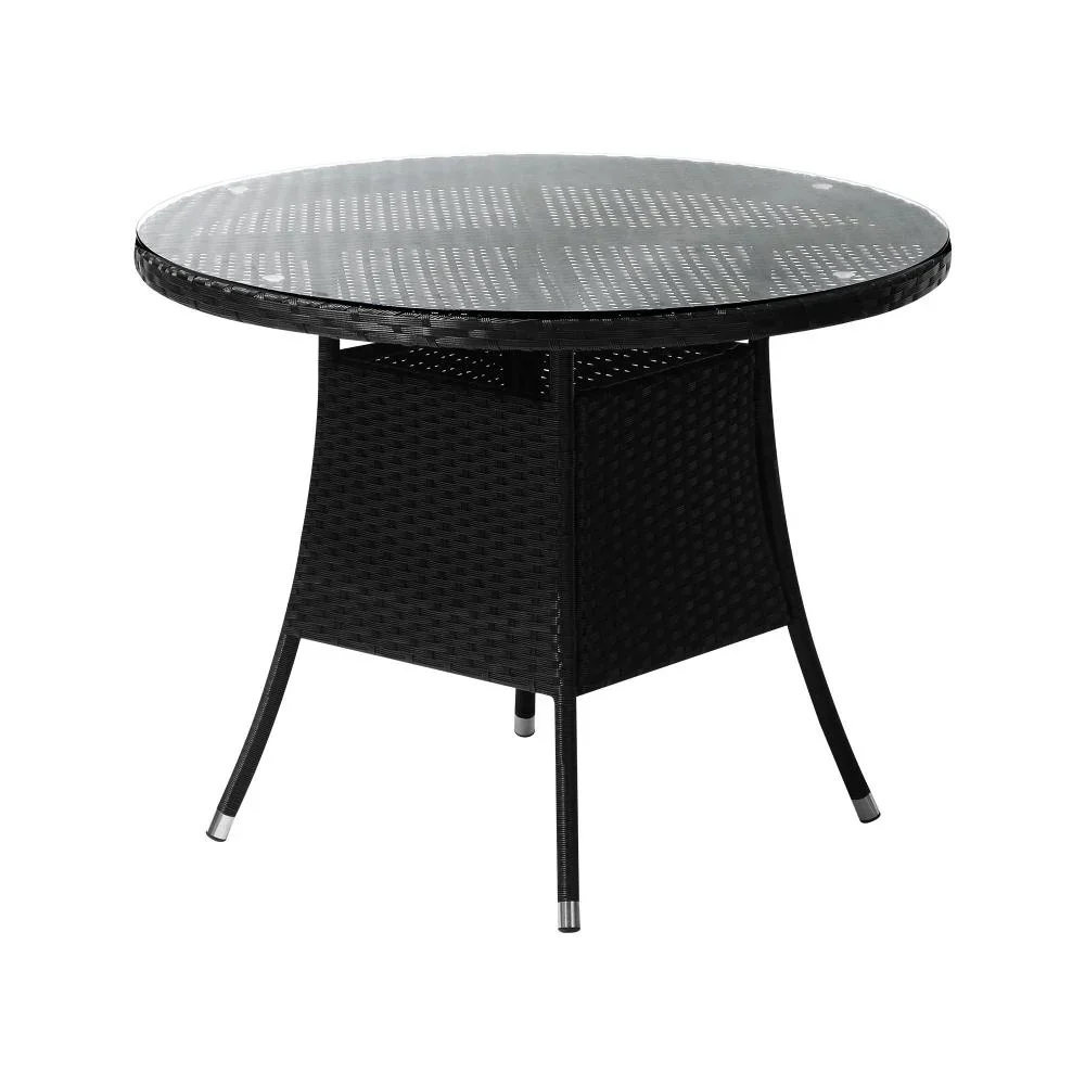 Outdoor Dining Table 90CM Glass Tabletop Black Rattan - Image 6
