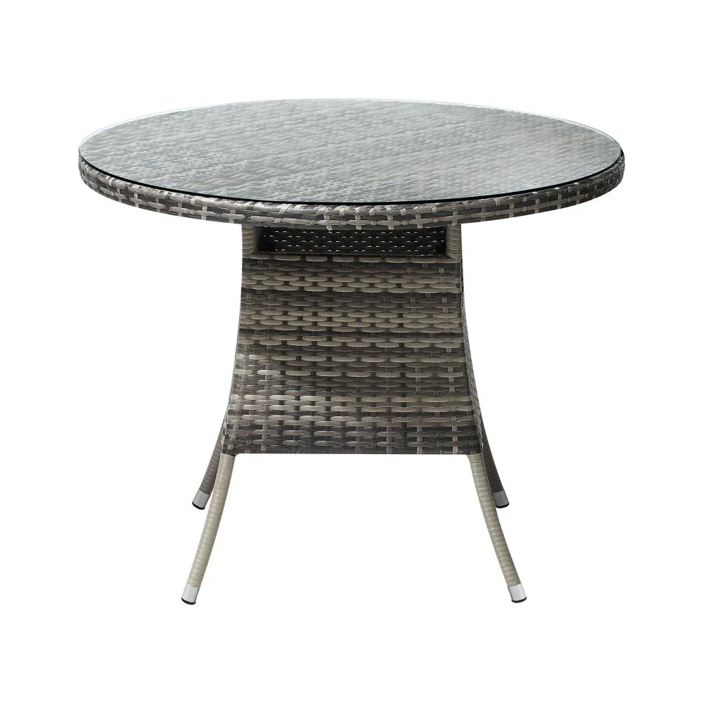 90CM Outdoor Dining Table Glass Tabletop Grey Rattan - Image 5