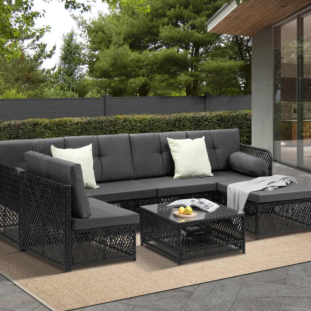 Outdoor Sofa Set 6 Seater Wicker Rattan Lounge Setting - Image 7