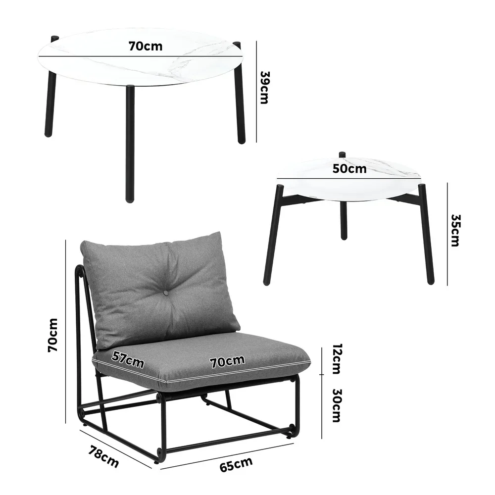 6PCS Outdoor Sofa Set Nesting Coffee Table with Chairs Grey - Image 8