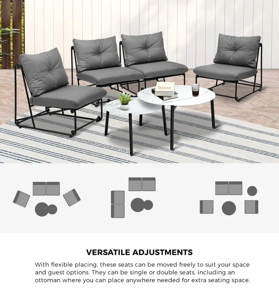 6PCS Outdoor Sofa Set Nesting Coffee Table with Chairs Grey - Image 9