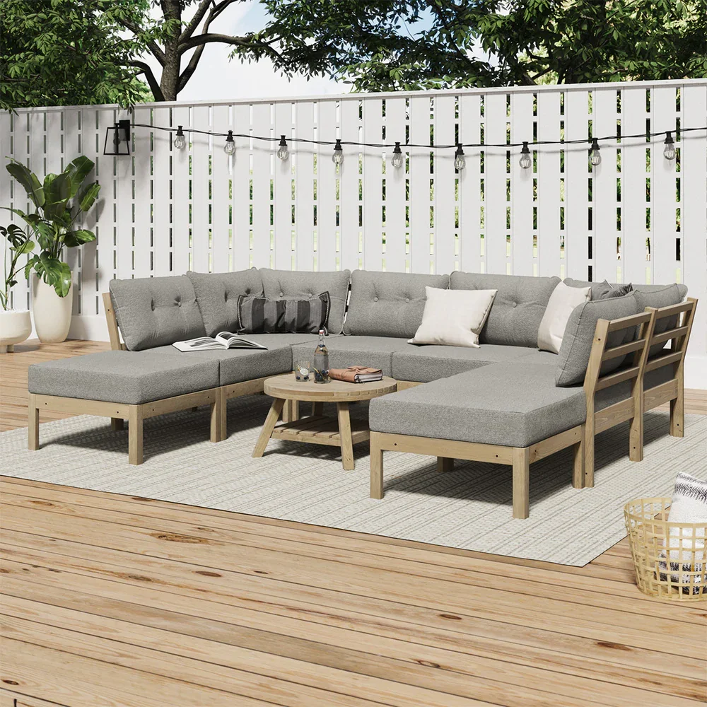 9PCS Outdoor Sofa Set Lounge Setting Patio Furniture Beige - Image 5