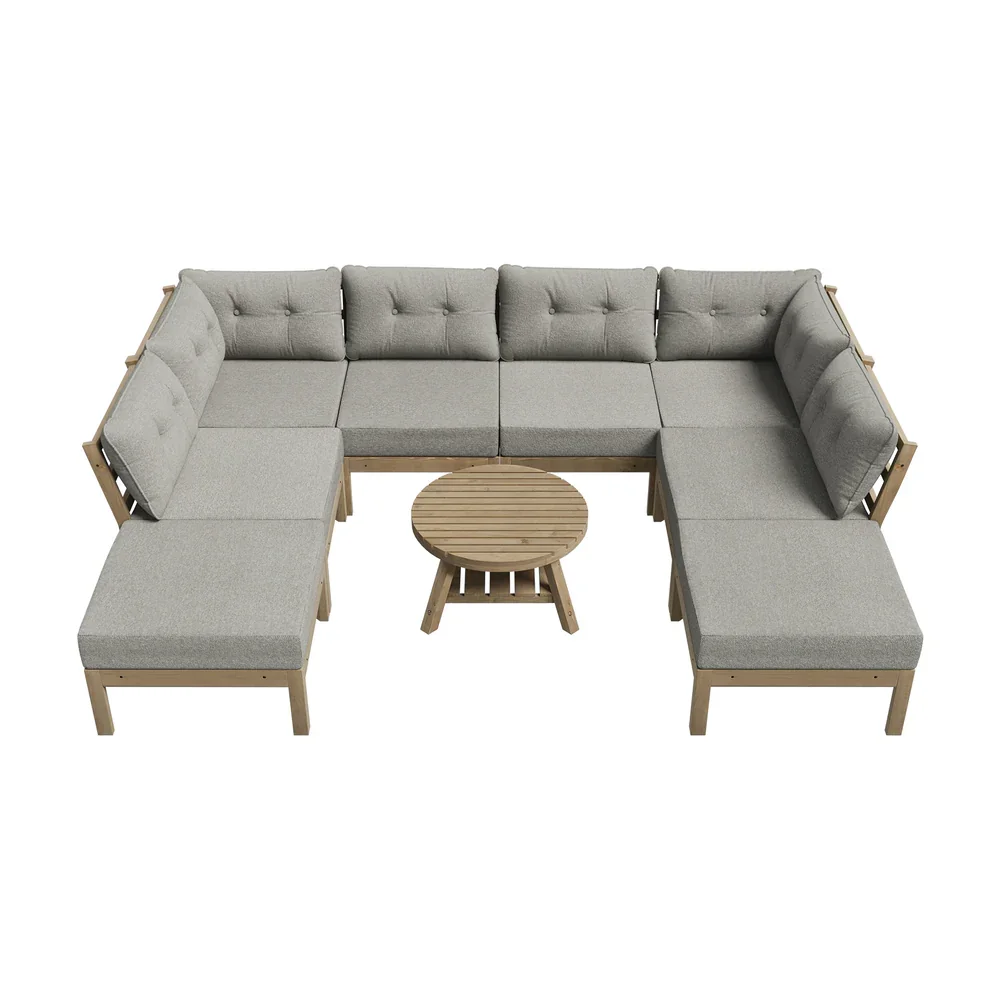 9PCS Outdoor Sofa Set Lounge Setting Patio Furniture Beige - Image 8