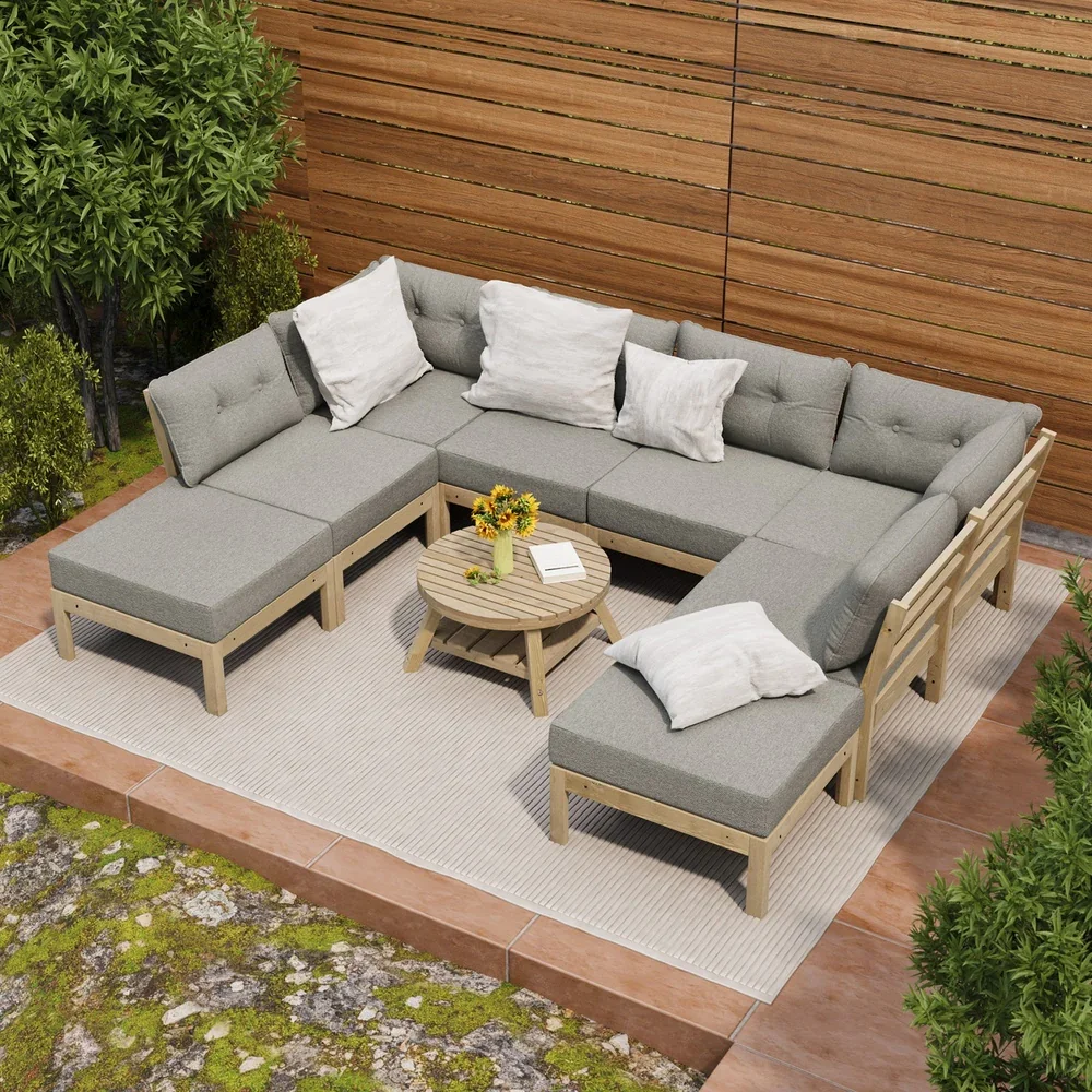 9PCS Outdoor Sofa Set Lounge Setting Patio Furniture Beige - Image 9