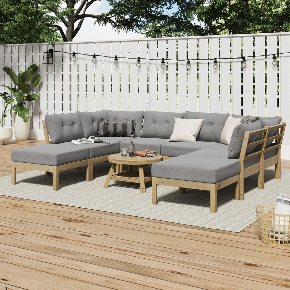 9PCS Outdoor Sofa Set Lounge Setting Table Chair Grey - Image 8
