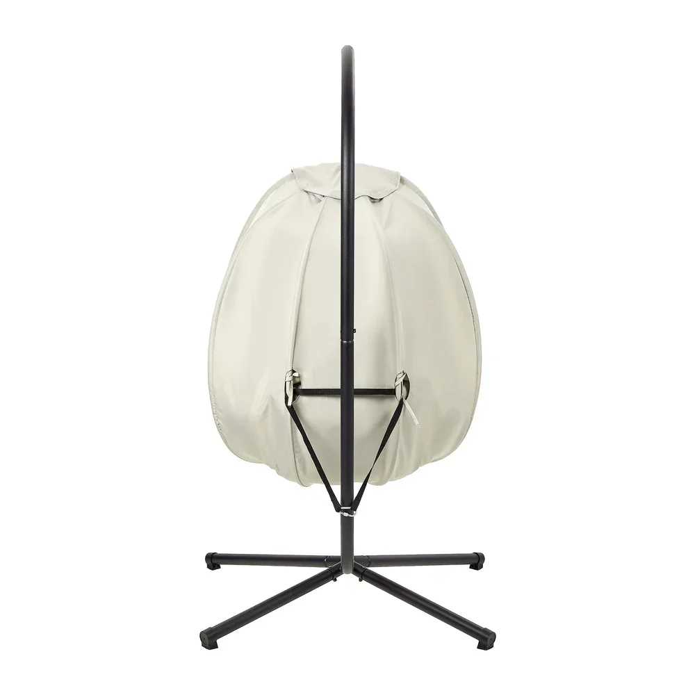 Outdoor Egg Hanging Chair Swing Seat with Stand Cushions Beige - Image 9